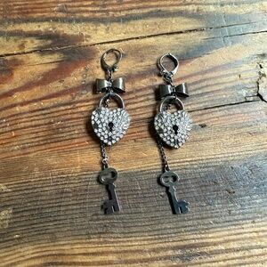 Betsy Johnson  Heart Lock Key Drop Earrings